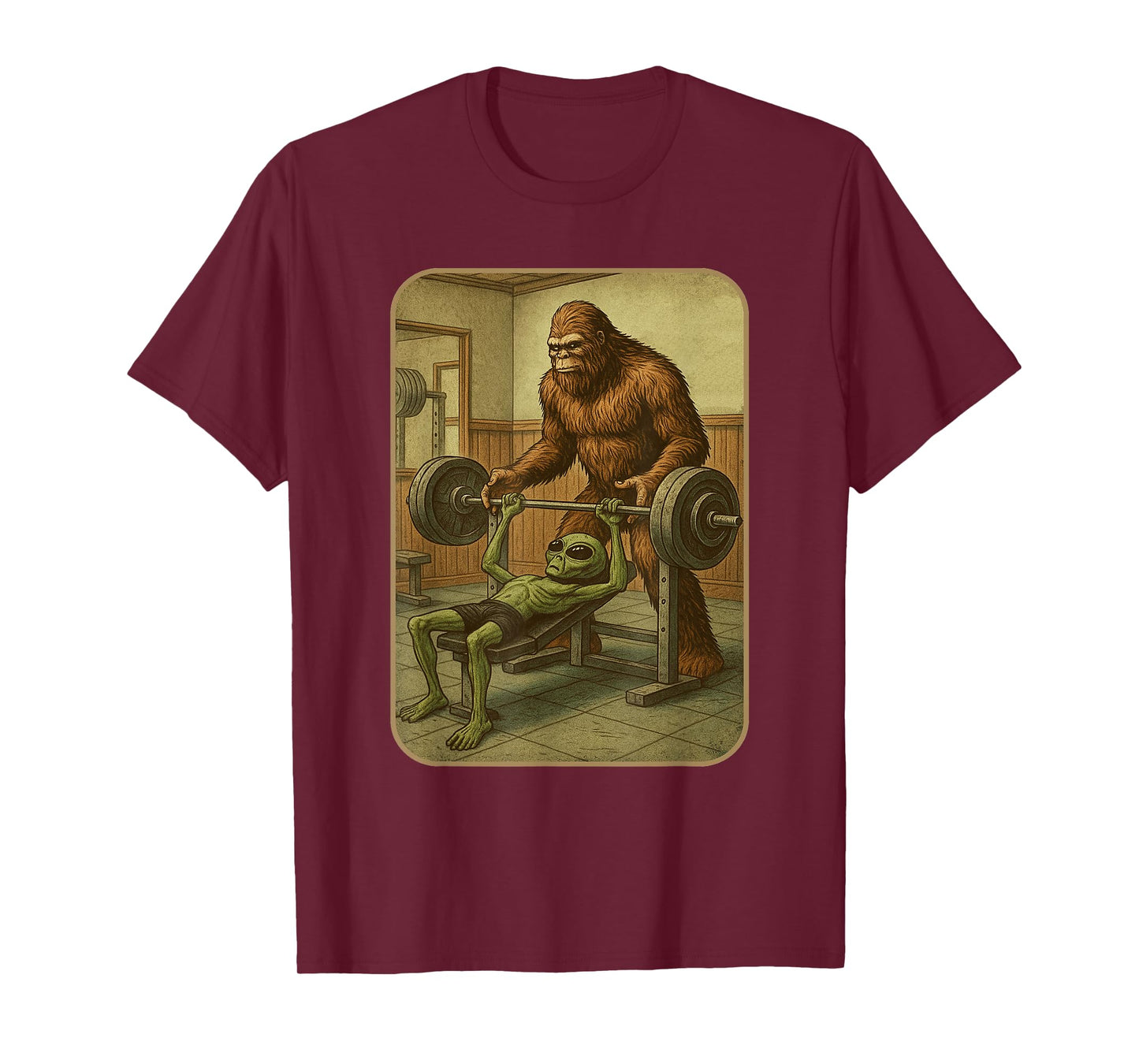 Gym Design Men Women Weightlifting Bigfoot Alien T-Shirt