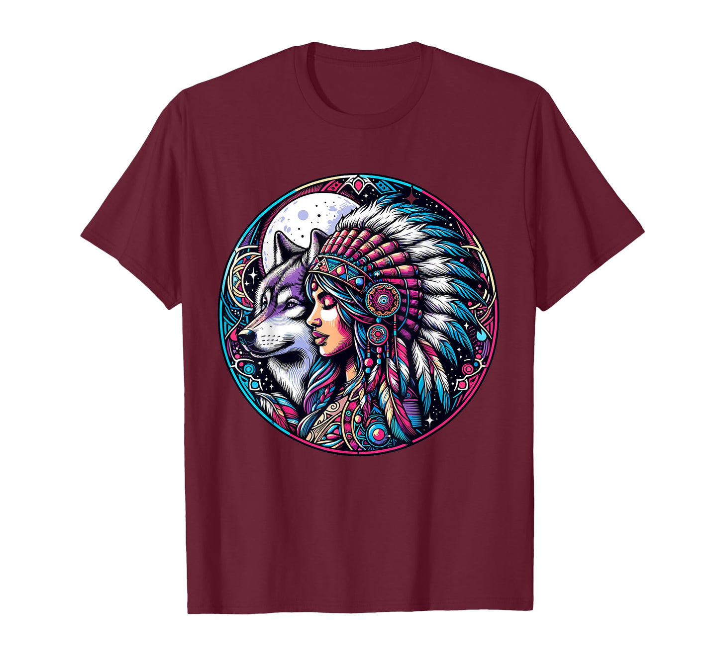 Native American Totem Woman and Wolf T-Shirt
