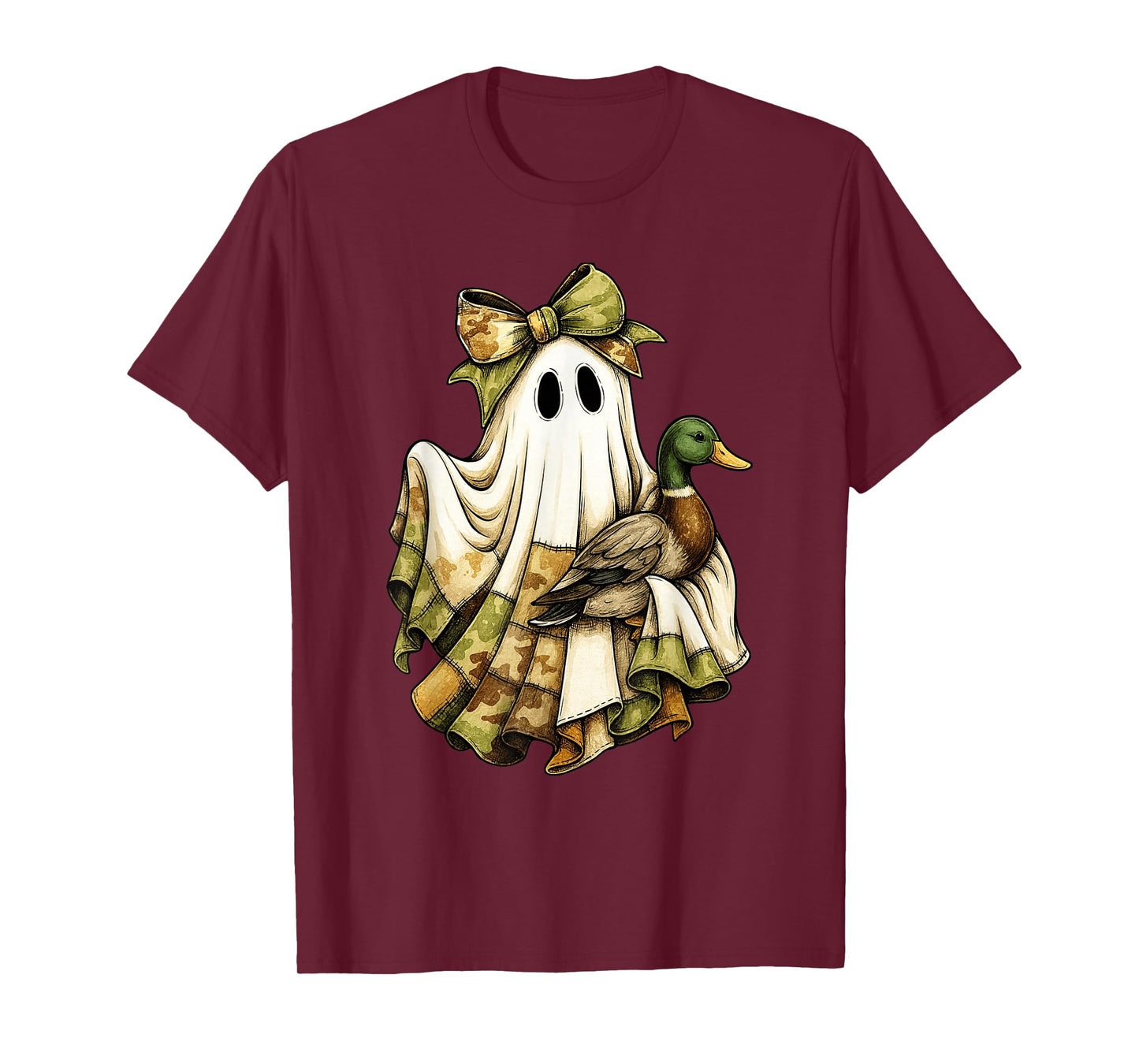 Camo Ghost Patchwork Halloween Spooky Duck Hunting T-Shirt