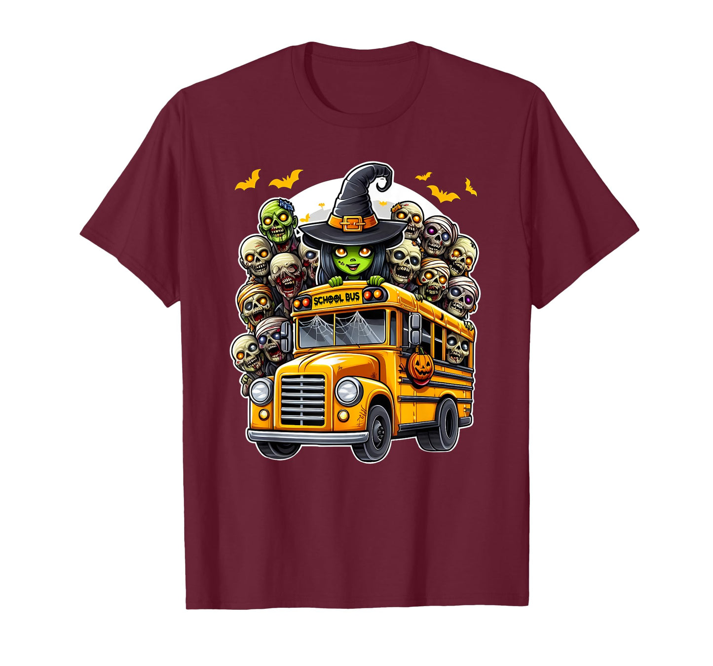 School Bus Creepy Zombie Monster Horror Spooky Halloween Fun T-Shirt