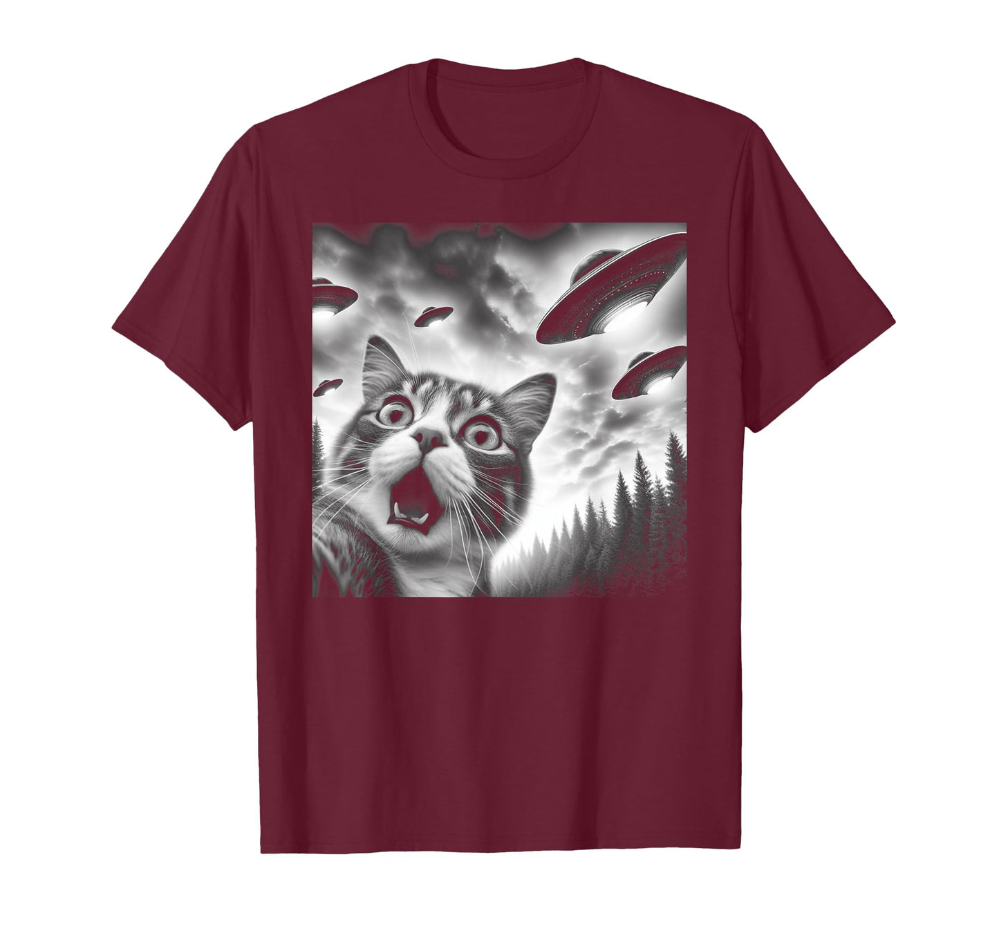 Funny Cat Selfie with UFOs Men Women Kids T-Shirt