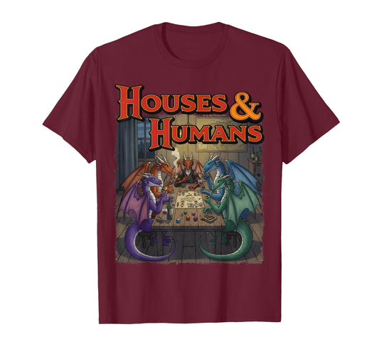 Gaming Houses Humans Funny Rpg Parody Gamer Men Boys Kids T-Shirt