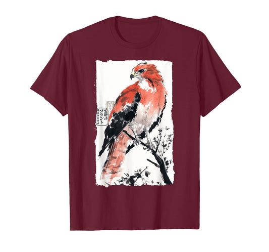 Japanese Falcon Ink Art Traditional Watercolor Sumi-E Style T-Shirt