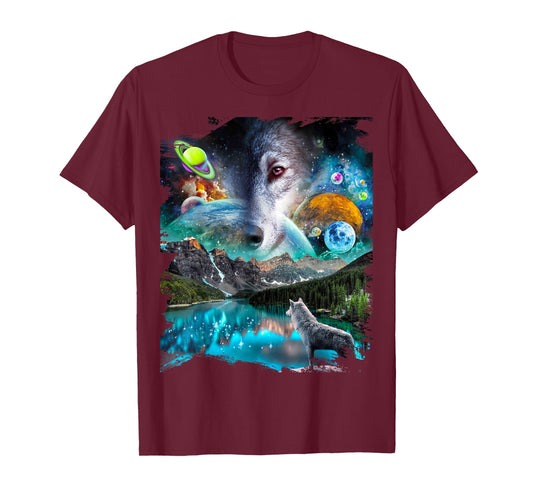 Celestial Cosmic Wolf, Space Planets Wolves T-Shirt