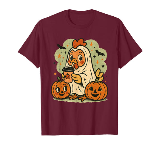 Halloween Chicken Ghost Costume Retro Tee Rooster Coffee T-Shirt