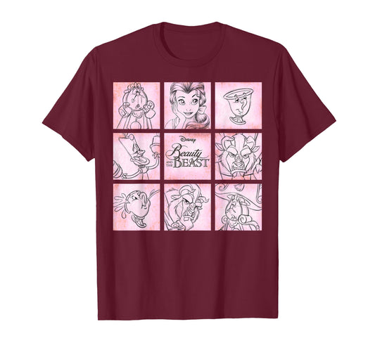 Disney Beauty and the Beast Panel Sketch Graphic T-Shirt T-Shirt