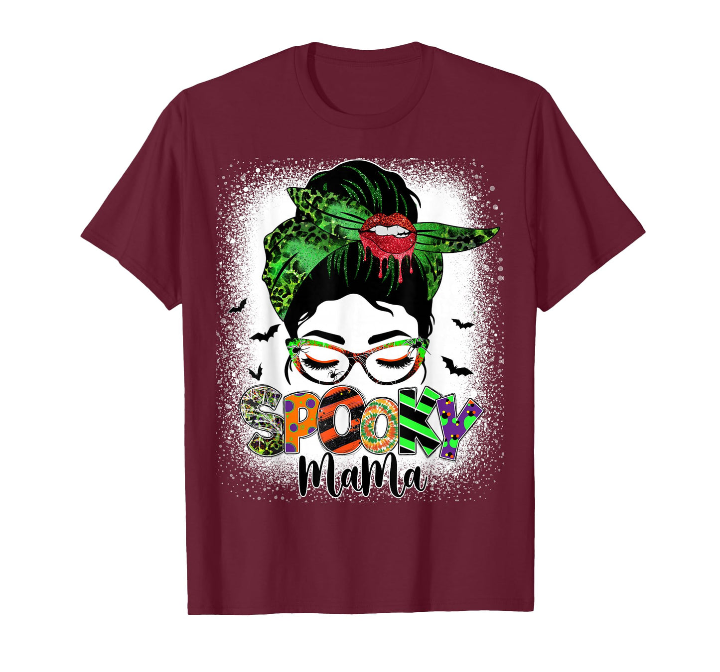 Spooky Mama Messy Bun Skull Mom Monster Bleached Halloween T-Shirt