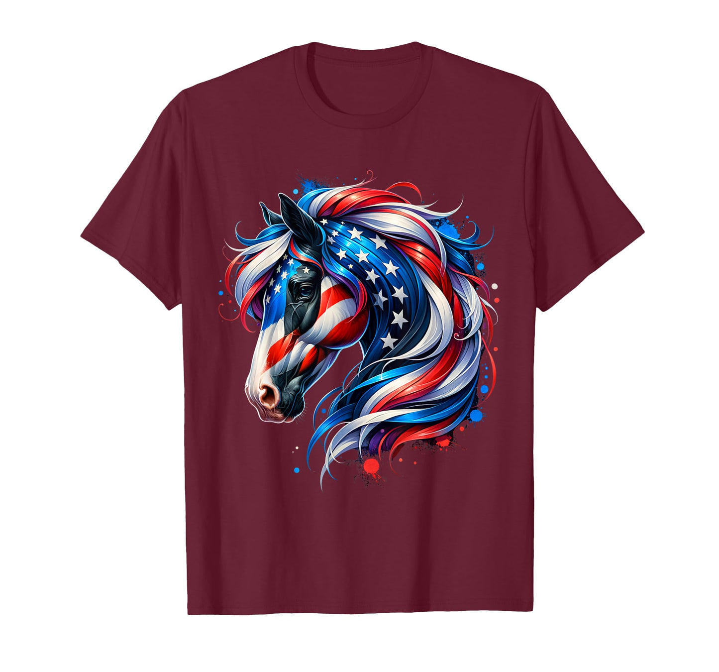 Horse 4th of July Patriotic Horse Graphic American Flag T-Shirt
