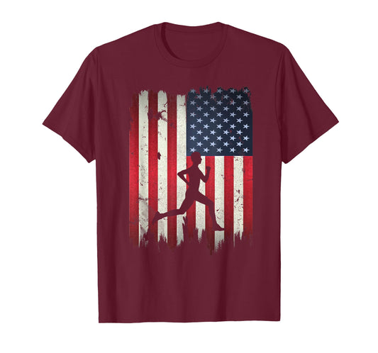Runner Running USA American Flag 4th of July T-Shirt