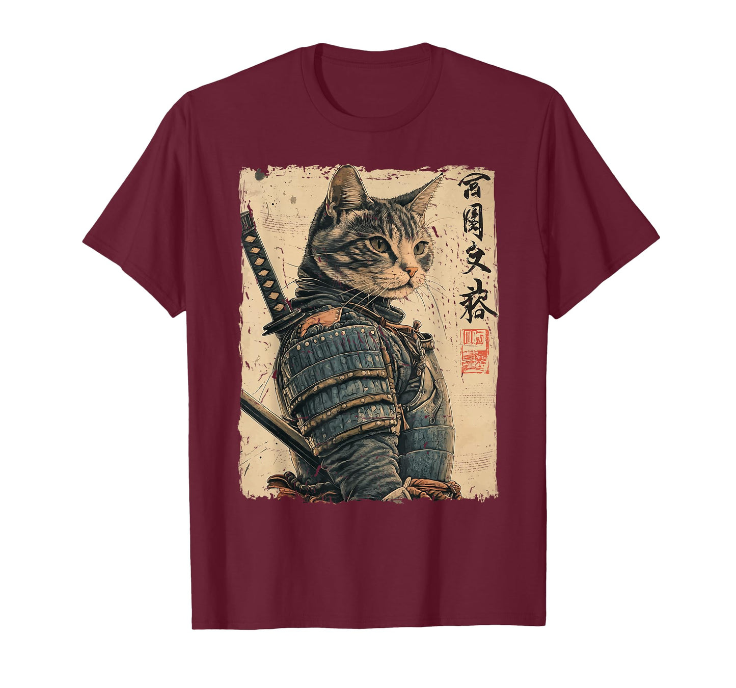 Samurai Cat Warrior Japanese Ukiyo-e Artwork Cat Samurai T-Shirt