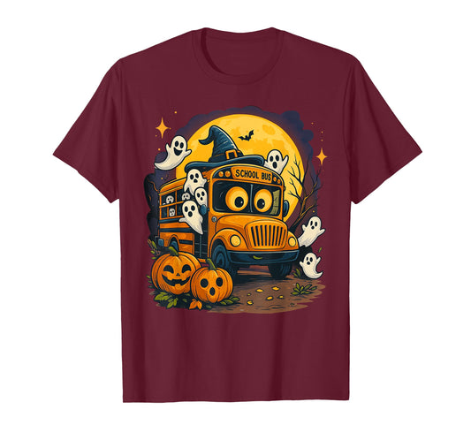 Halloween School Bus with Witch Hat and Pumpkins Spooky T-Shirt