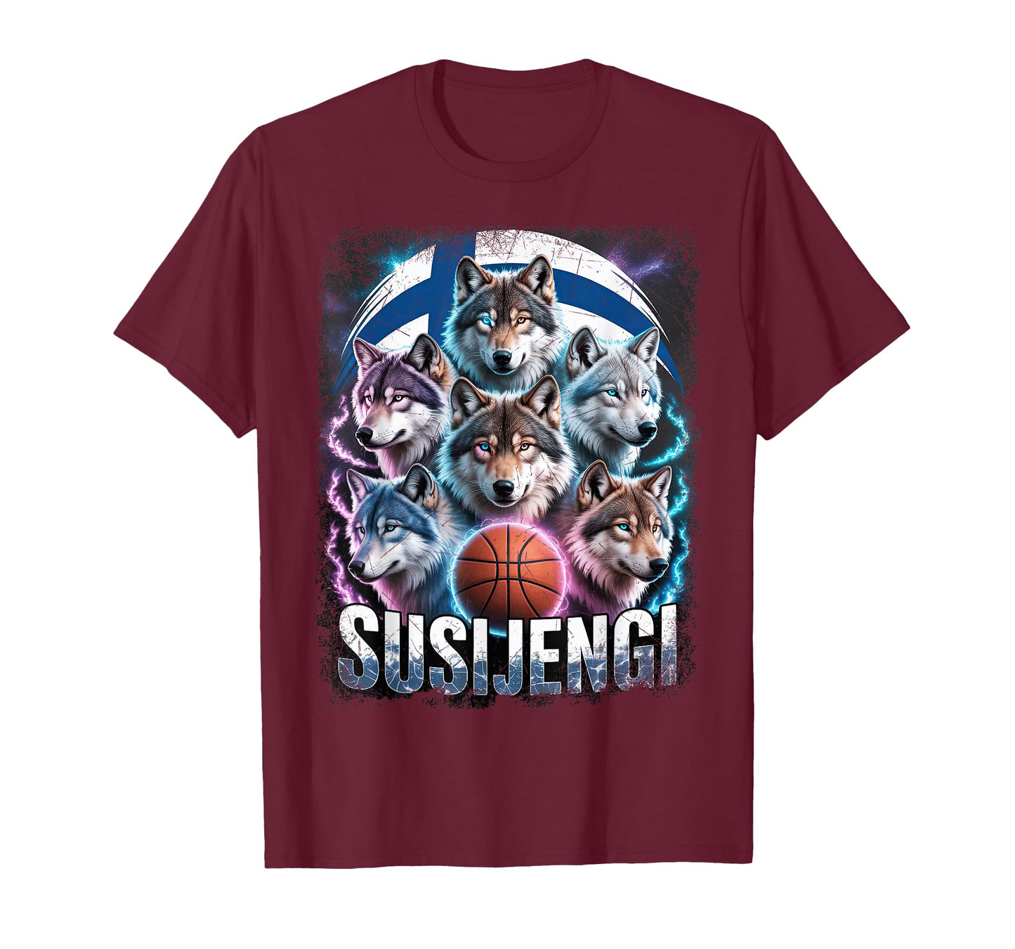 Susijengi Finnish Basketball Fan Suomi Wolf Finland Flag T-Shirt
