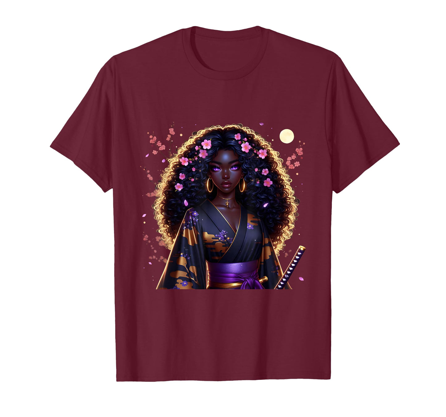 Japanese Anime Samurai Girl Black Cat Women Black Woman T-Shirt