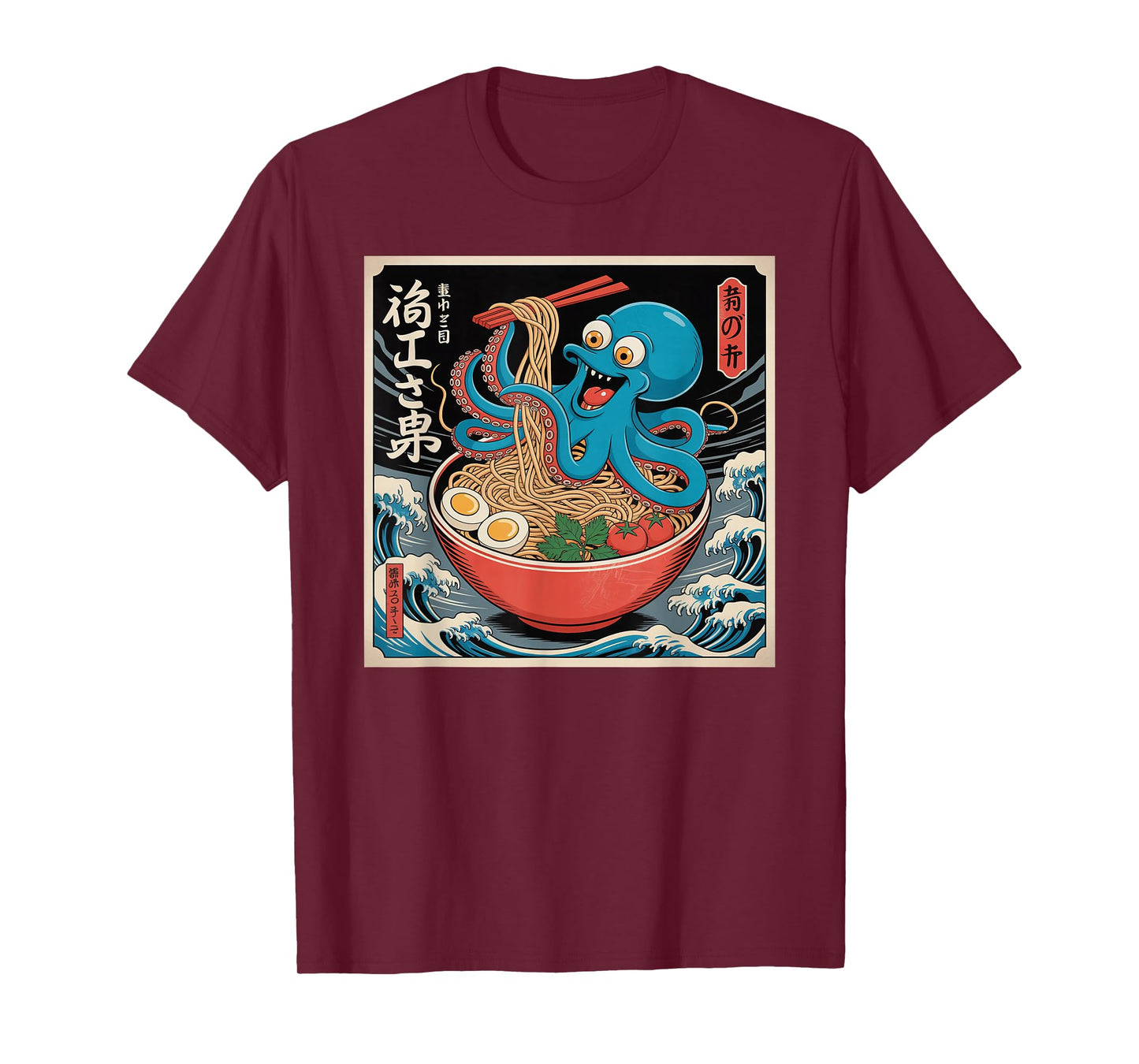 Octopus Ramen - Japanese Woodblock Wave Graphic T-Shirt