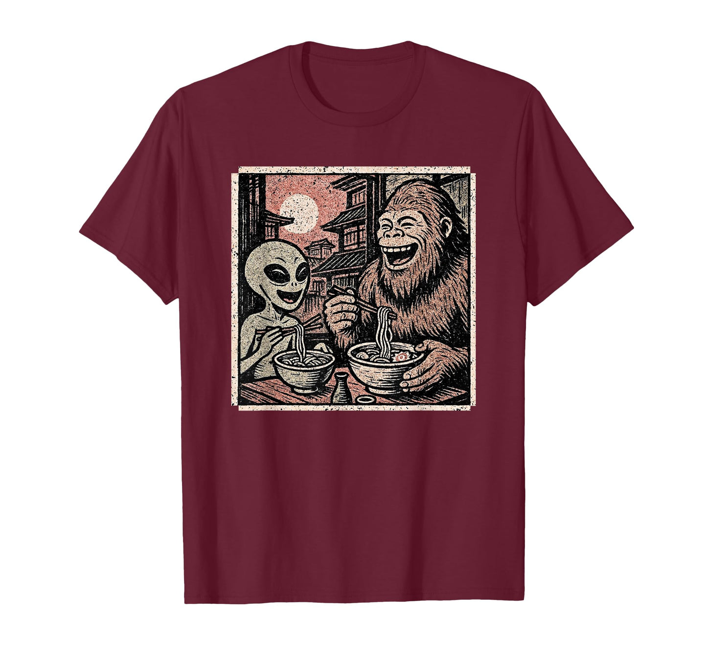 Funny Bigfoot Alien Ramen Japanese Inspired Tokyo Sasquatch T-Shirt