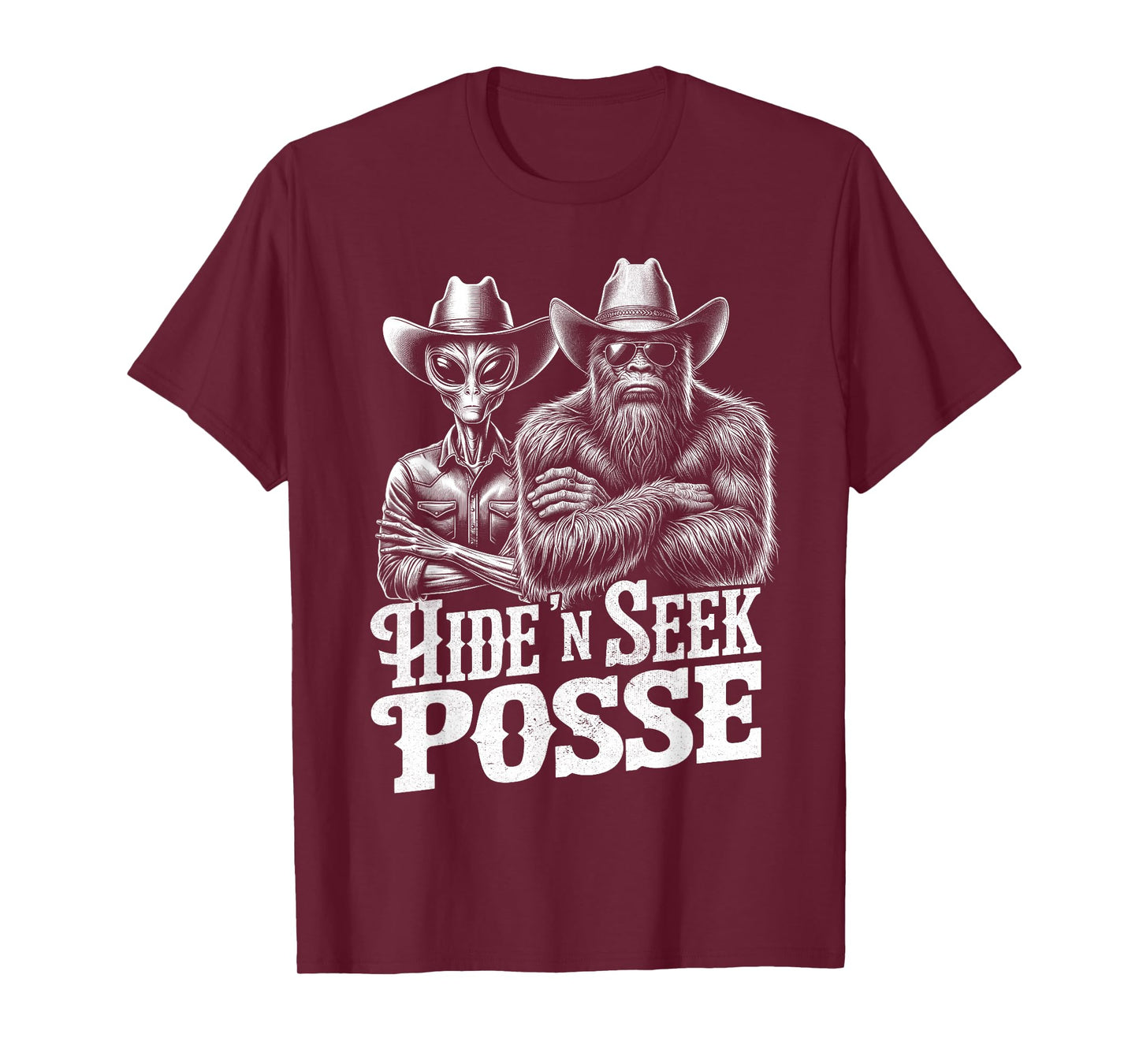 Bigfoot Sasquatch Funny Alien Cowboy Cryptid Hide 'n Seek T-Shirt
