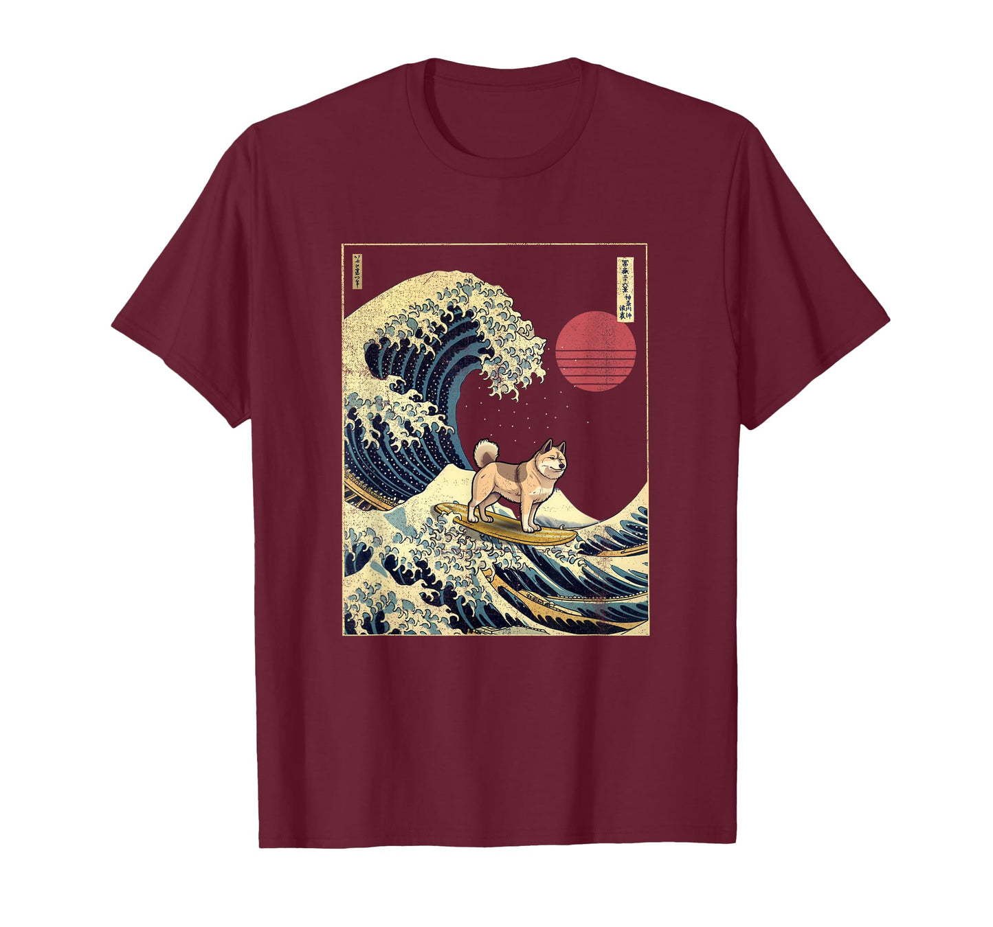 Akita Japanese Kanagawa Wave Funny Surf Dog T-Shirt