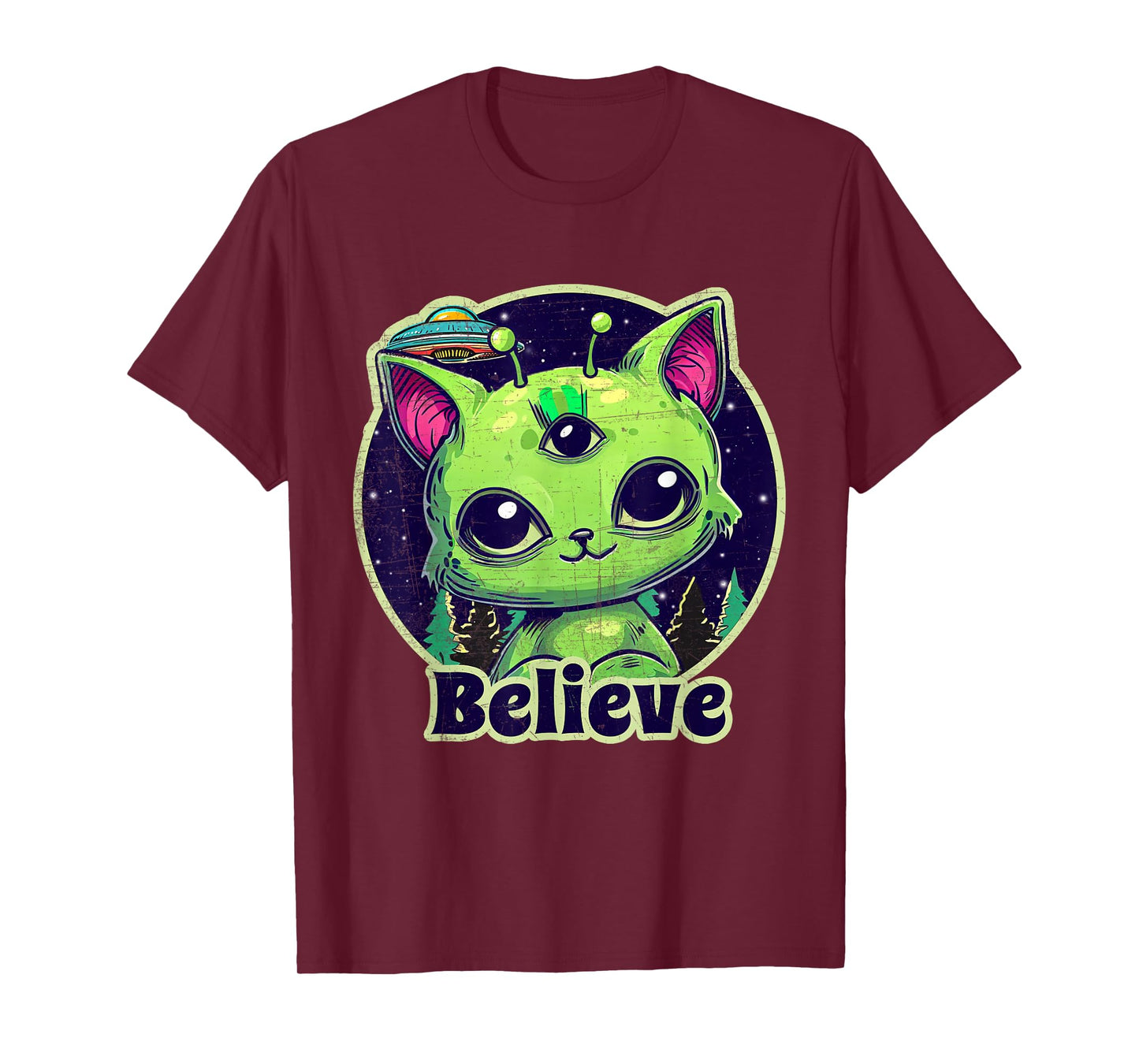 Cute Alien Cat Belive in UFO Kawaii T-Shirt