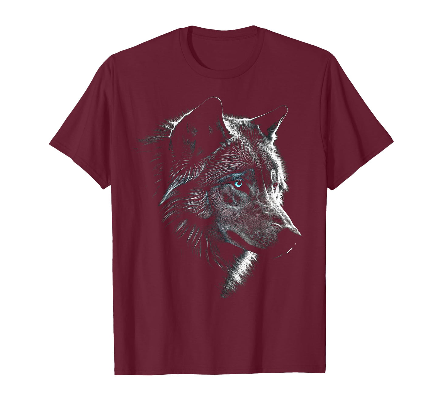 Wolf Portrait Blue Eyes - Artwork | Animal Motif Wolf T-Shirt