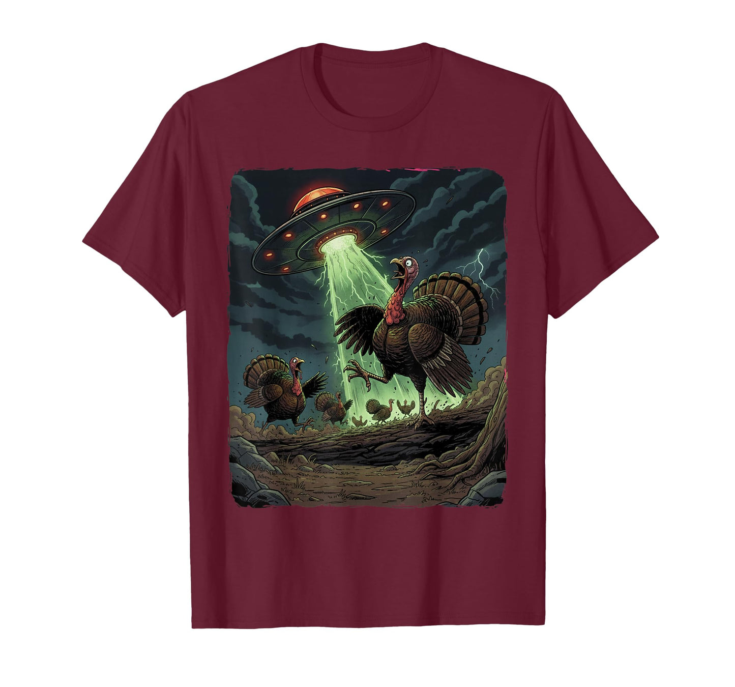 Alien UFO Turkey Abduction Thanksgiving Dark Horror Humor T-Shirt
