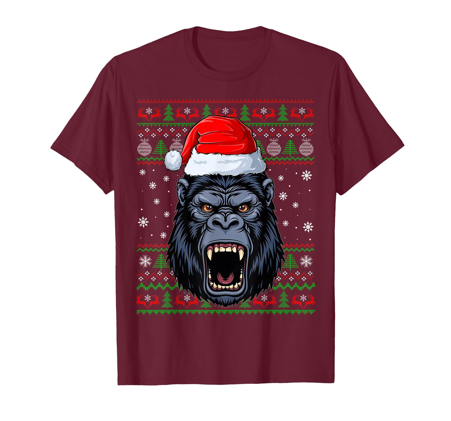 Gorilla Christmas Ugly Sweater Funny Santa Animal Head Xmas T-Shirt