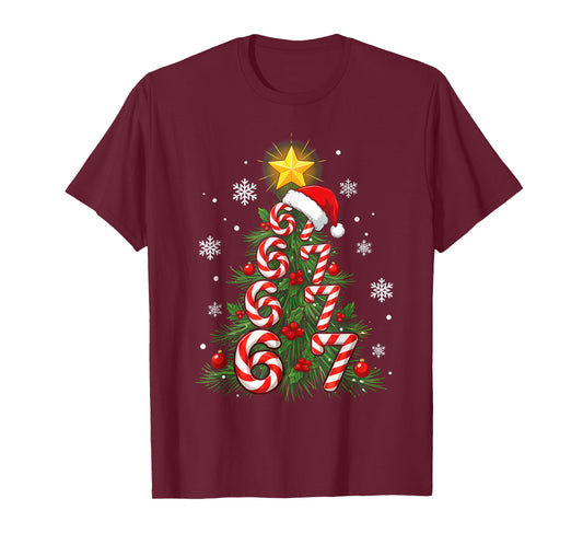 67 Christmas Tree Candy Cane Holiday Six Seven Meme Xmas T-Shirt
