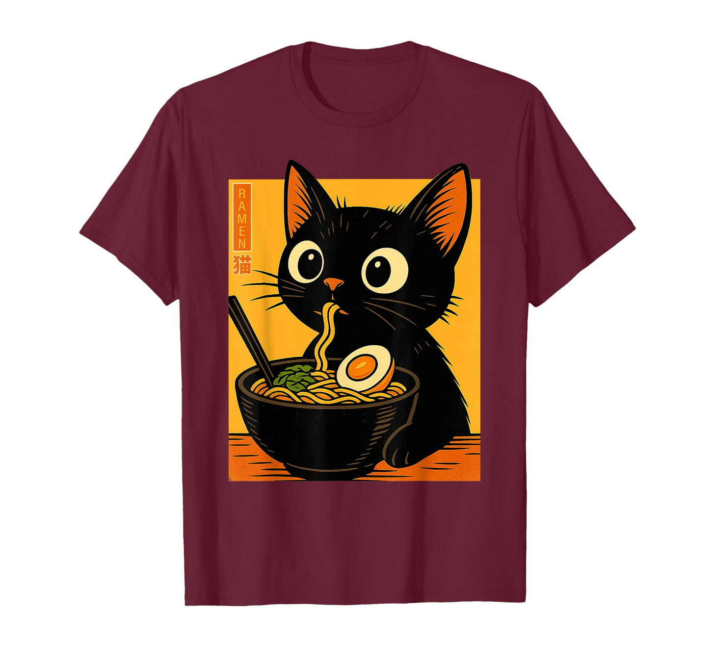 Anime Cat Ramen Japanese Funny Graphic Tees Kawaii Cat Lover T-Shirt