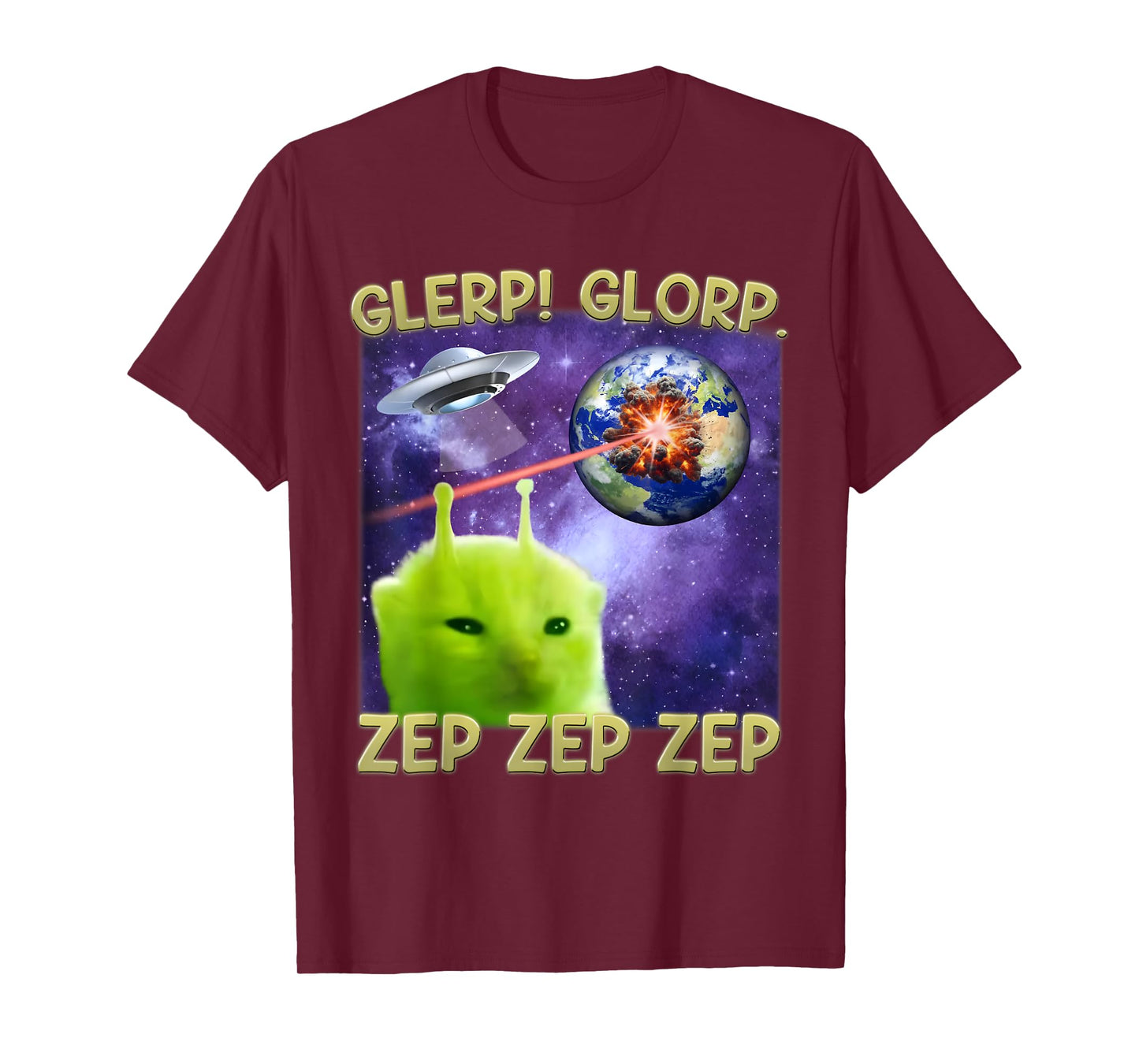 Glerp Glorp Funny Alien Cat Brainrot Dank Memes Men Women T-Shirt