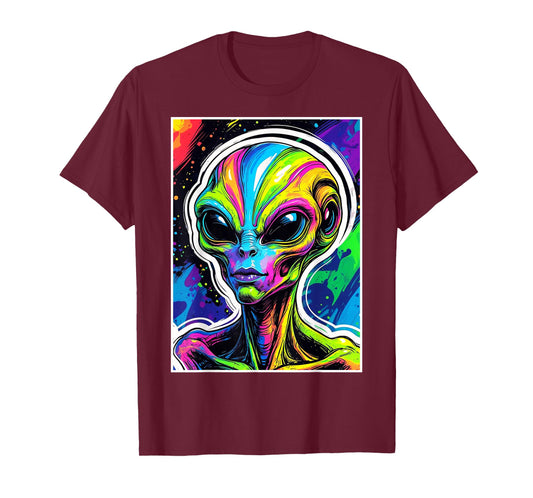 Alien Head Design Colorful Alien Rave Believe Ufo Believer T-Shirt