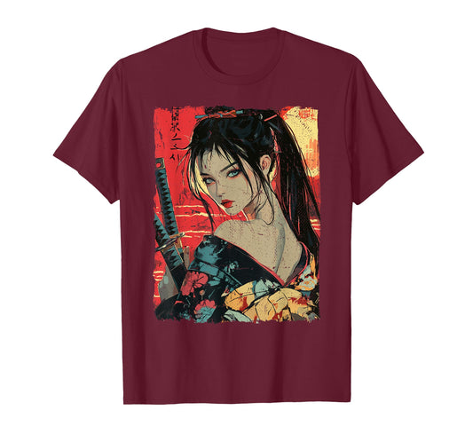 Samurai Warrior Waifu Girl Japanese Ukiyo-e Manga Samurai T-Shirt