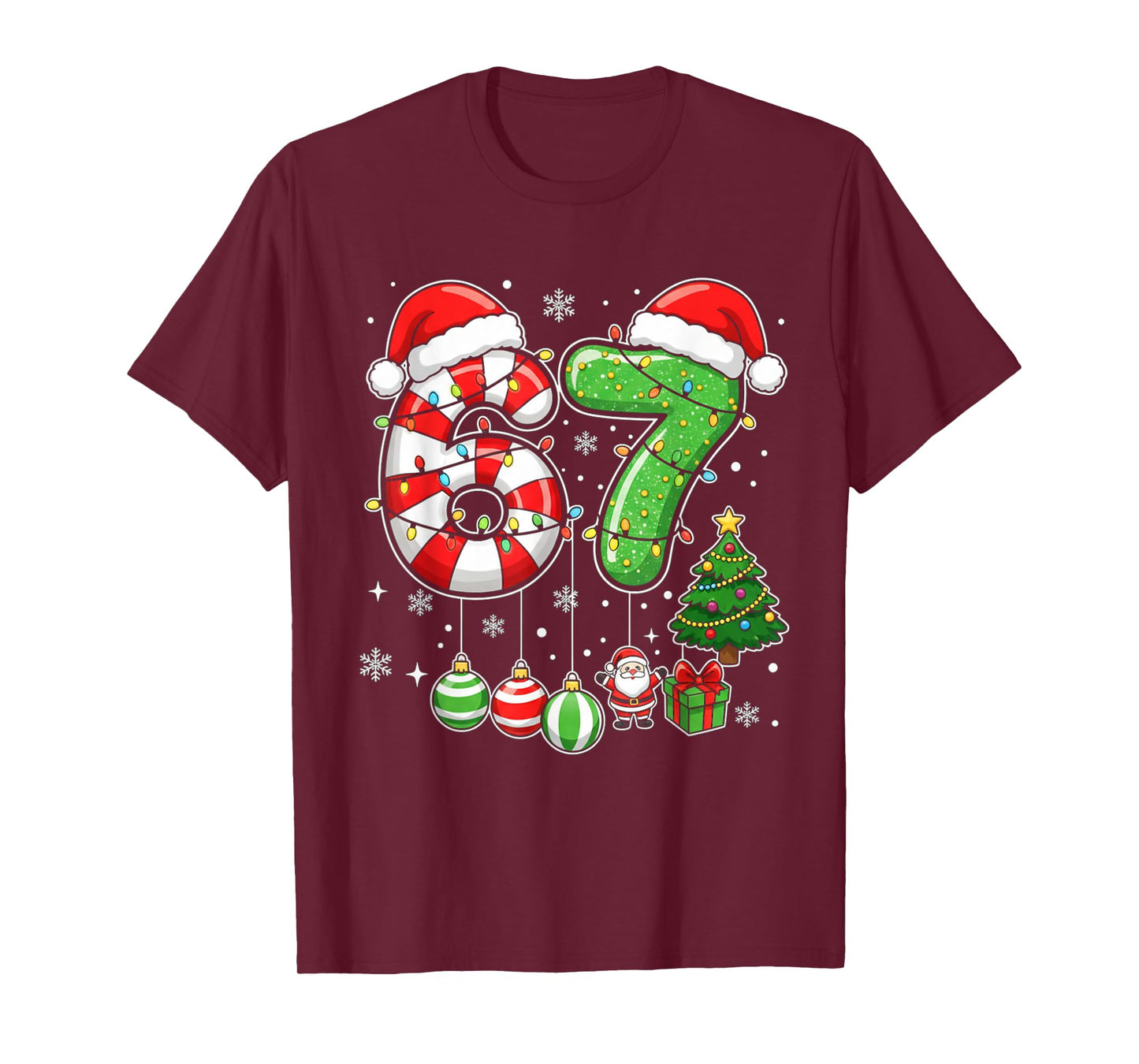 Funny Six Seven 67 Christmas Candy Cane Santa 6 7 Meme T-Shirt