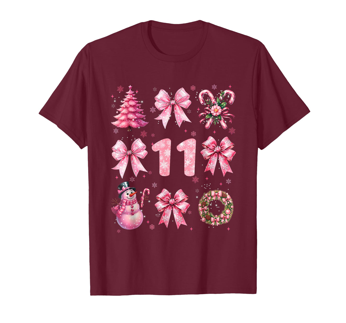 My 11th Birthday Pink Santa Coquette Snowman 11 Years Old T-Shirt