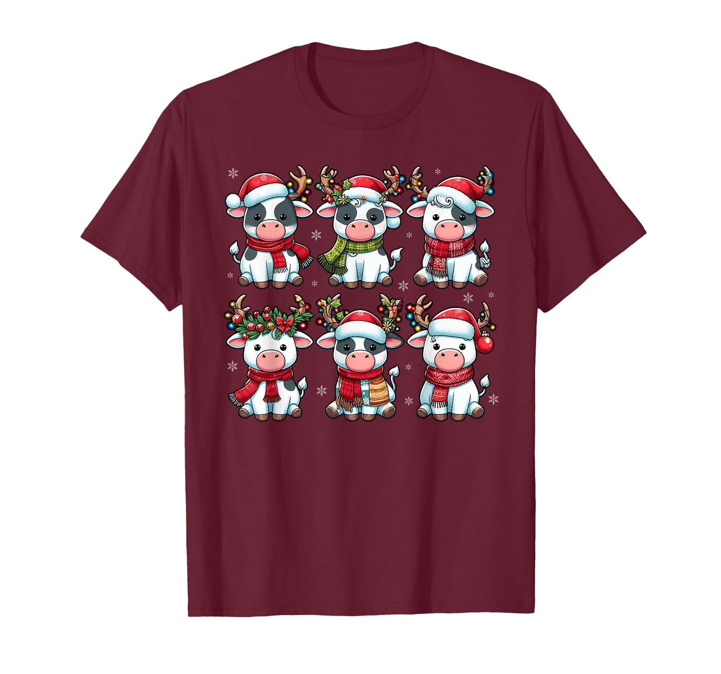 Cute Cow Santa Christmas Lights Funny Xmas Animal Lover T-Shirt