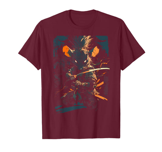 Samurai Mouse Japanese Warrior with Katana Sword T-Shirt
