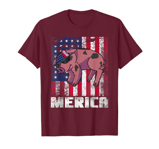 Merica Pig USA American Flag 4th of July Patriotic Gift T-Shirt