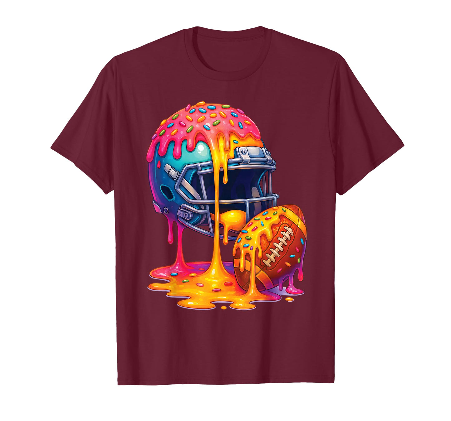 Funny Game Lovers Boys Sprinkles Ice Cream Drip Football T-Shirt