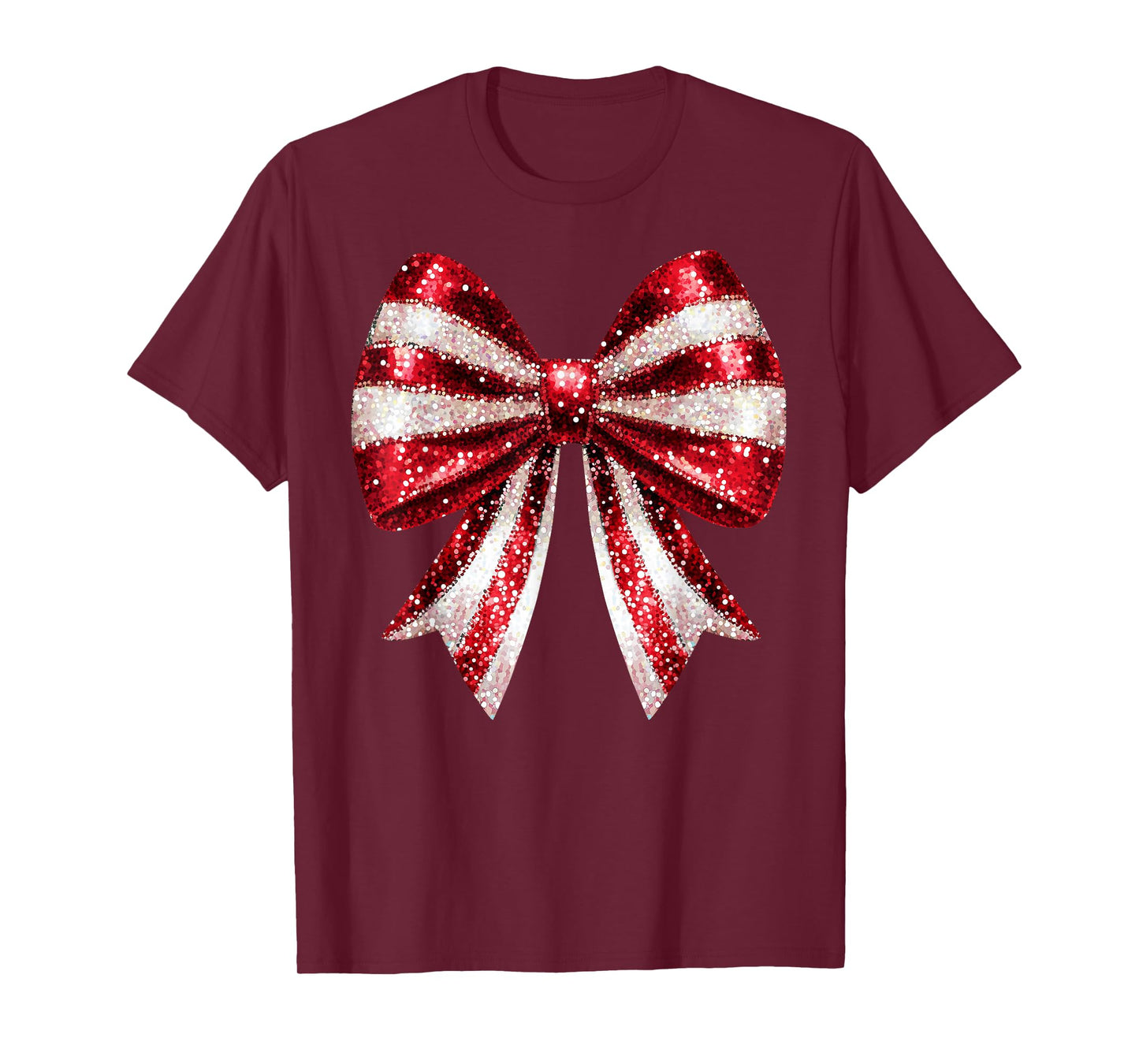 Cute Coquette Bow Christmas Candy Cane Xmas Women Kids Girls T-Shirt