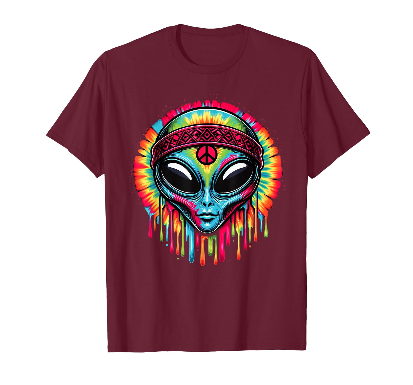 Tie-Dye Alien Peace Sign Funny Boho Hippie T-Shirt