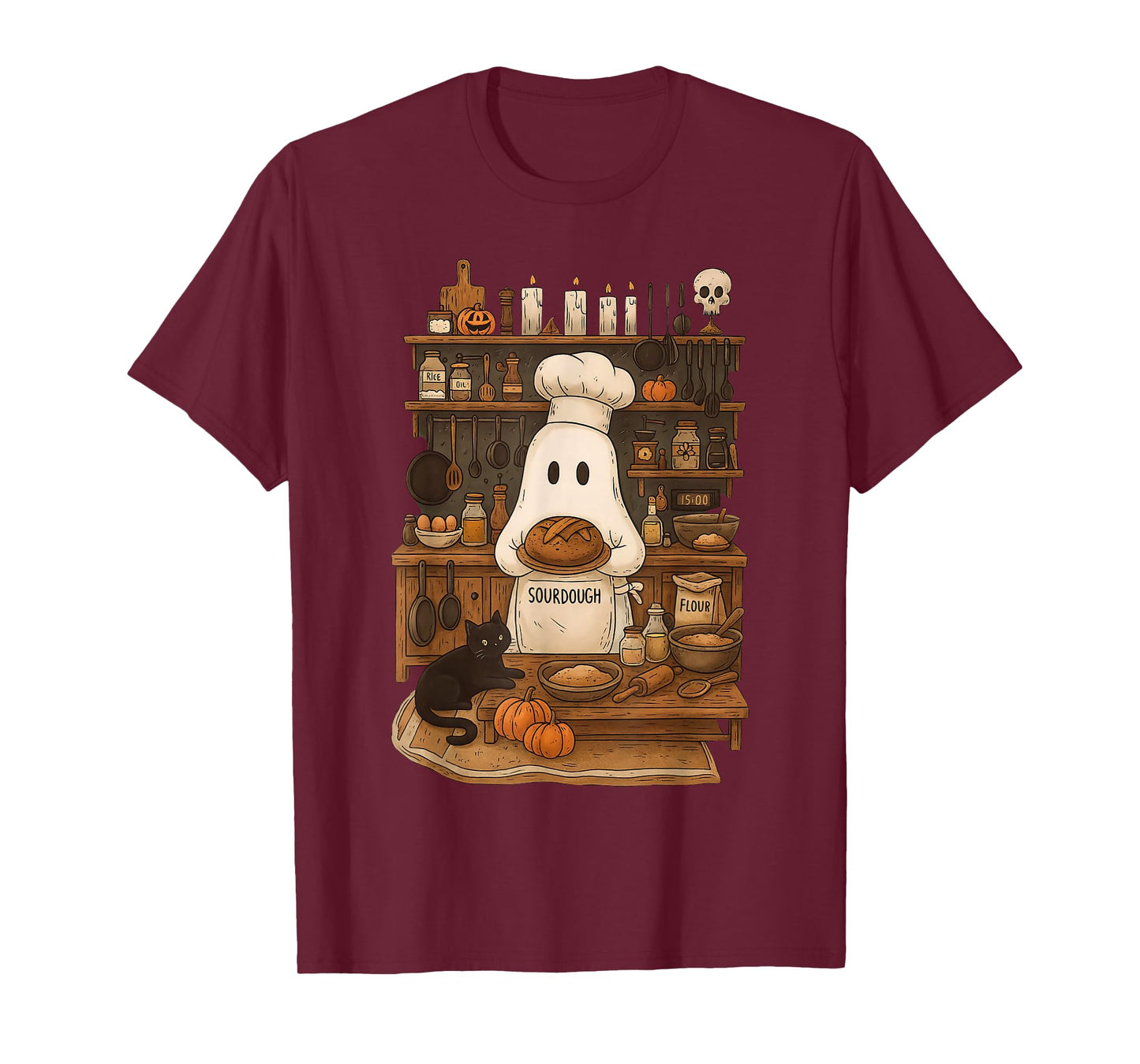 Retro Ghost Baking Sourdough Halloween Spooky Chef Baker T-Shirt