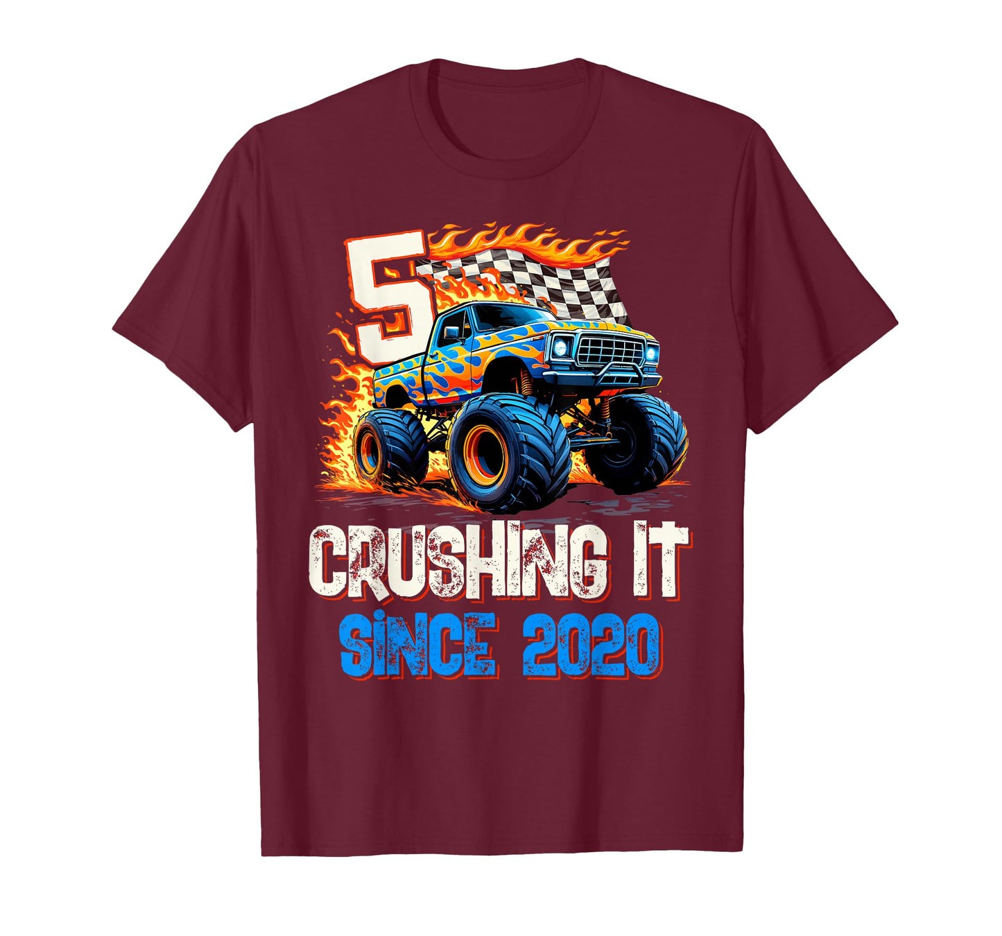 5 Crushing It Since 2020 5th Birthday Monster Truck T-Shirt