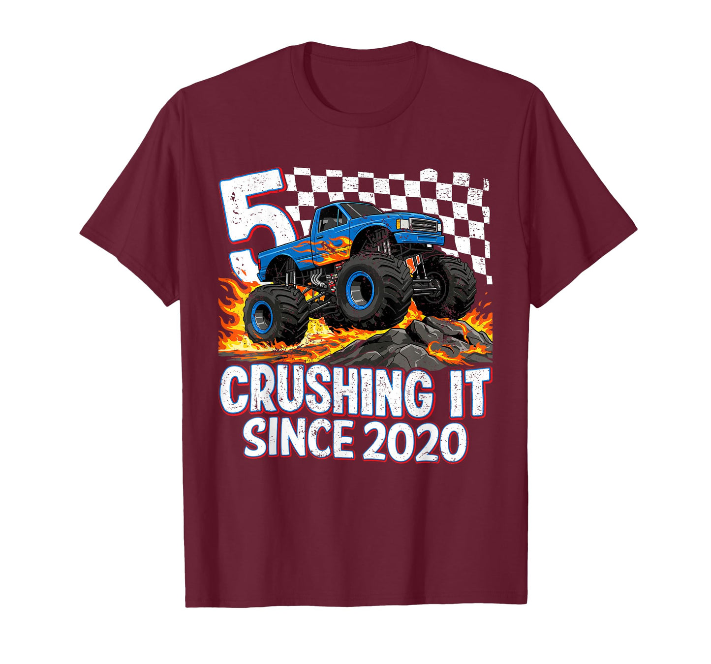 5th Birthday Monster Truck 5 year Old Boys Party Born 2020 T-Shirt