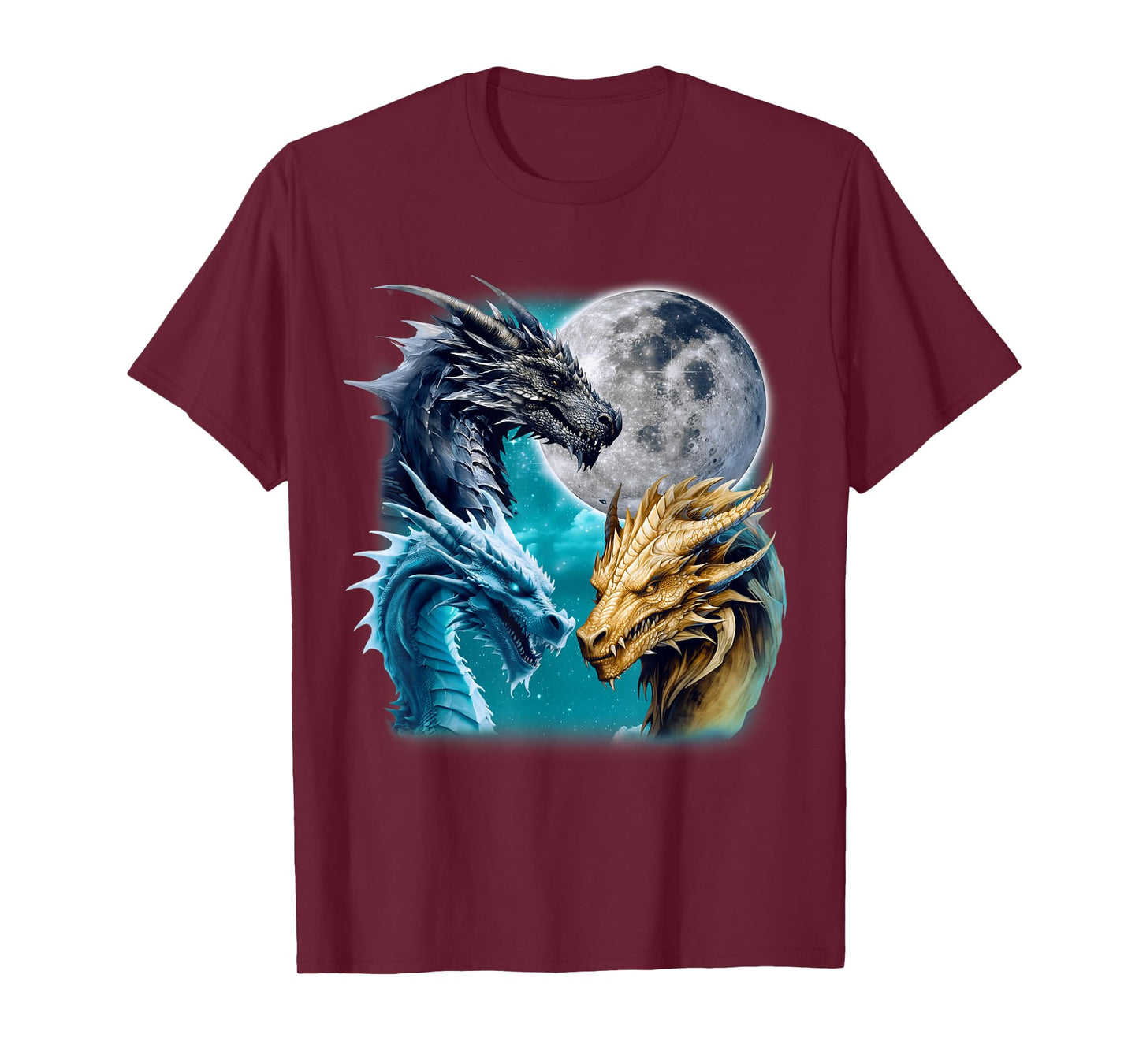 Three Dragons Moon Mythical Creature Three Wolf Parody T-Shirt