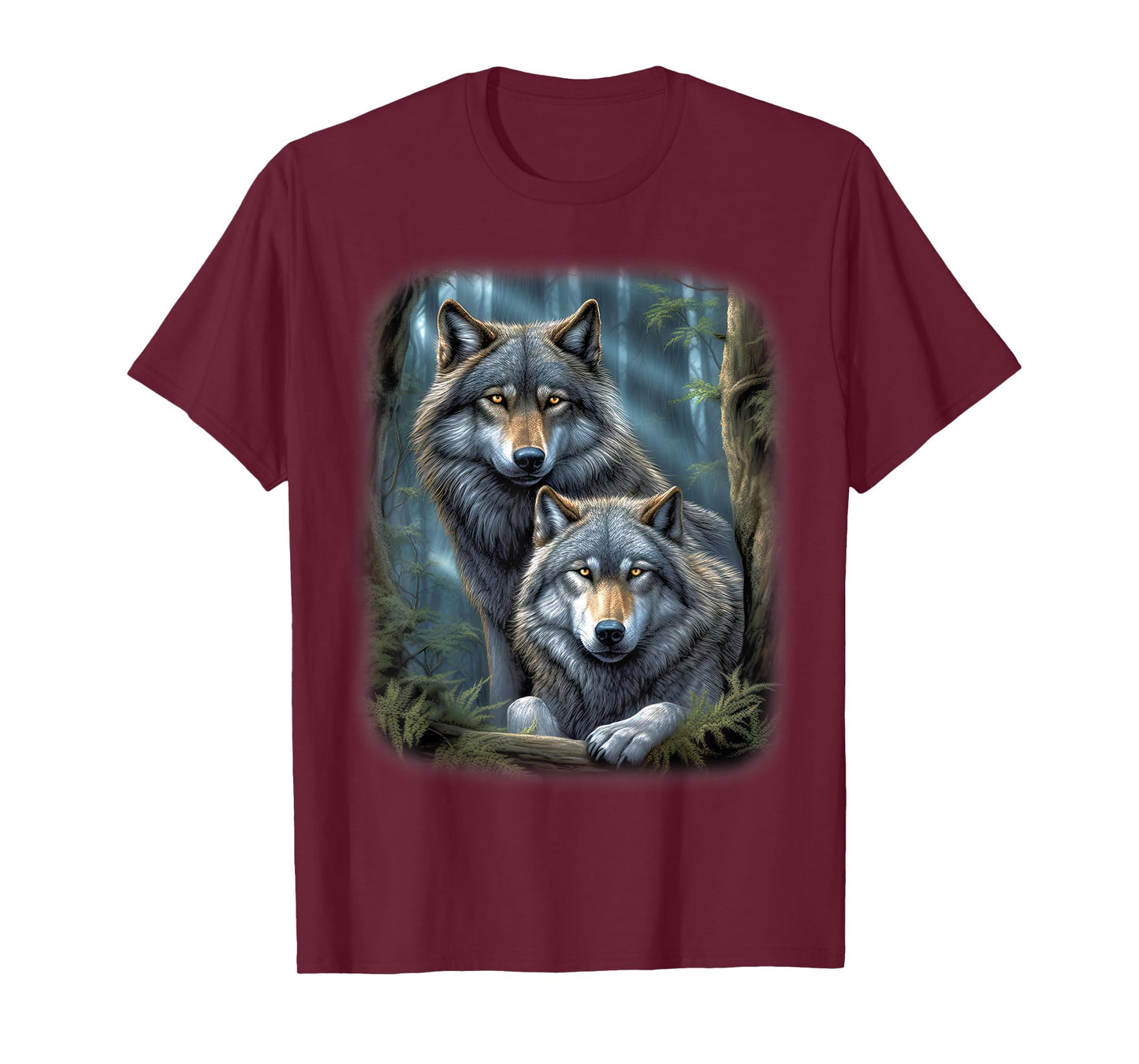Wolf Wolves in Forest by Night Moon Fantasy Art Wildlife T-Shirt