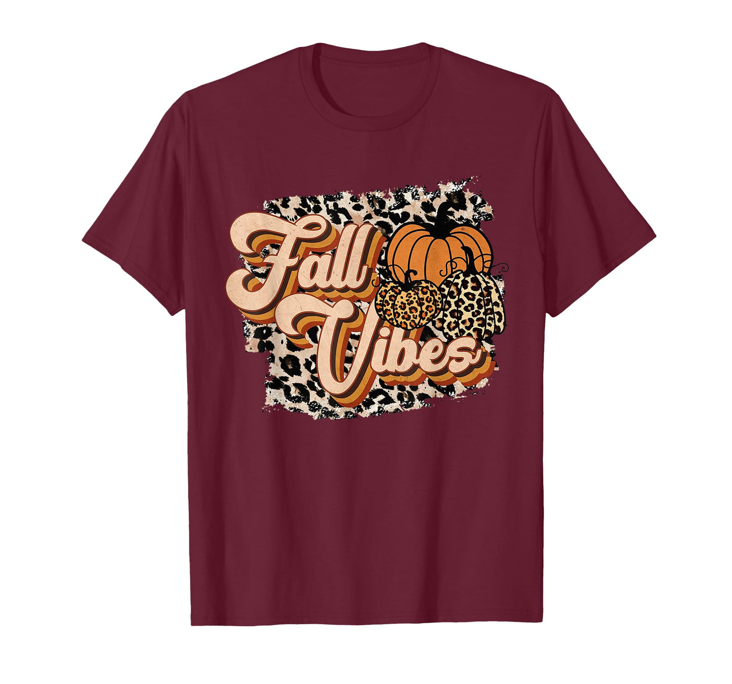 Fall Vibes Leopard Groovy Thanksgiving Autumn For Women Girl T-Shirt