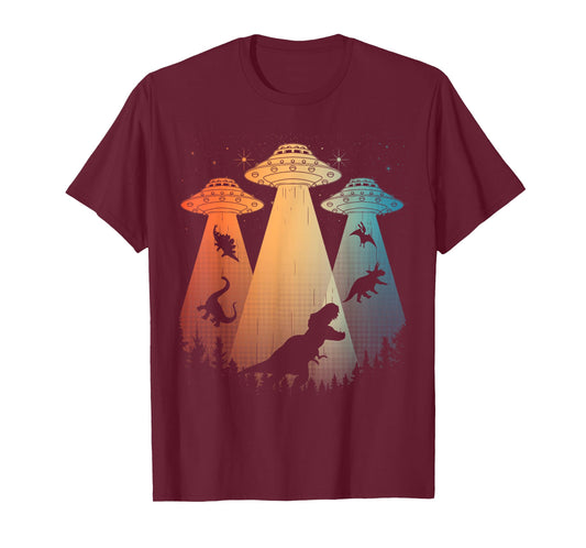 Cool Dinosaur Art For Men Women UFO Alien Abduction Dinosaur T-Shirt