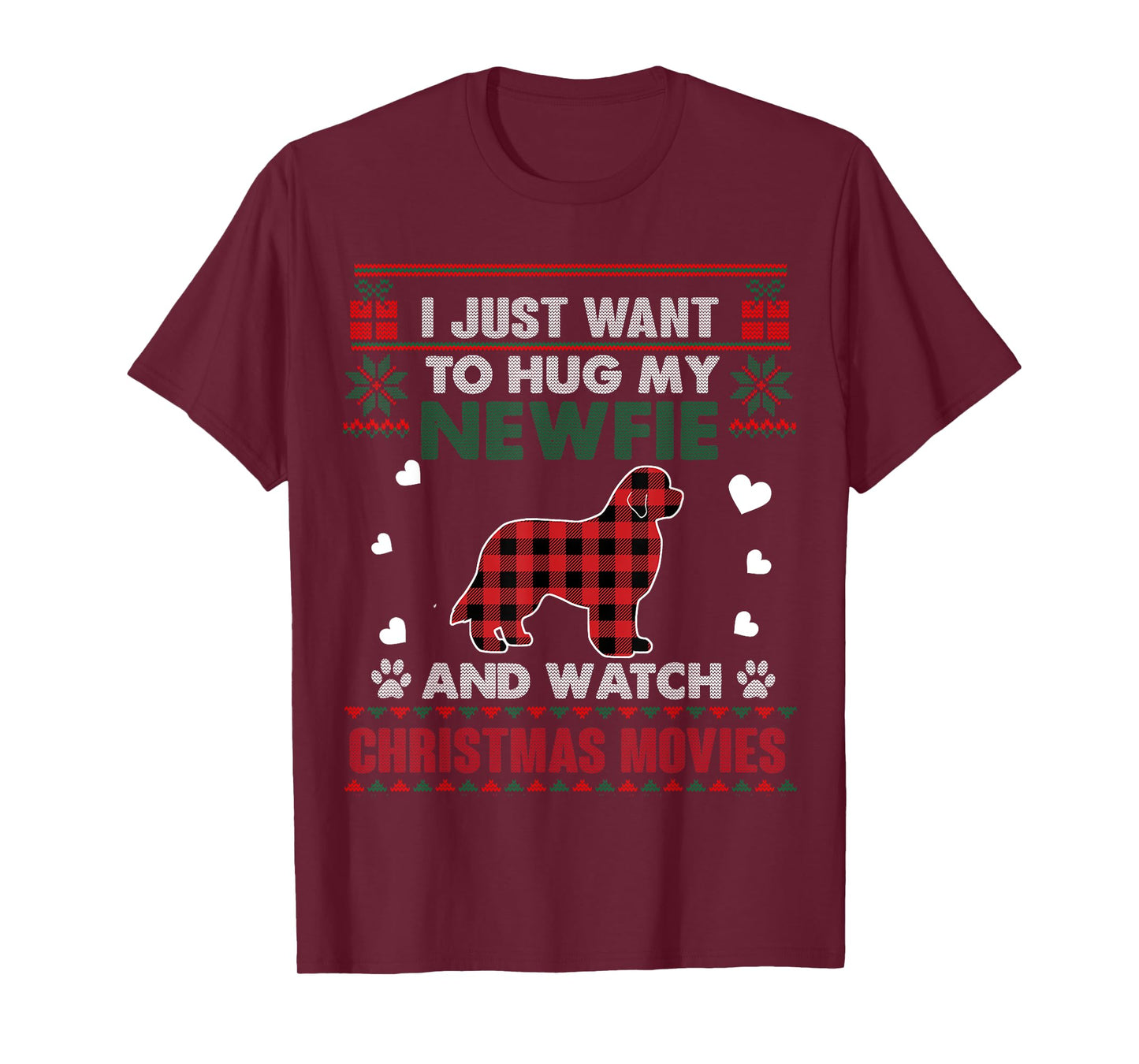 Newfie Dog Owner Christmas Movies Pajama Xmas Ugly Sweater T-Shirt for Men Women Kids