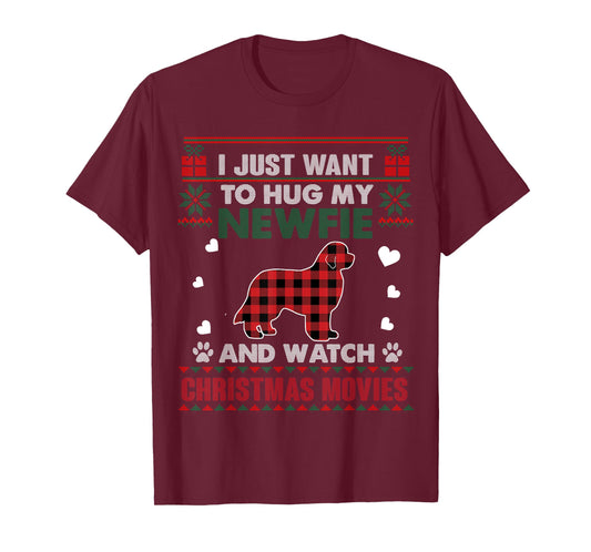 Newfie Dog Owner Christmas Movies Pajama Xmas Ugly Sweater T-Shirt for Men Women Kids