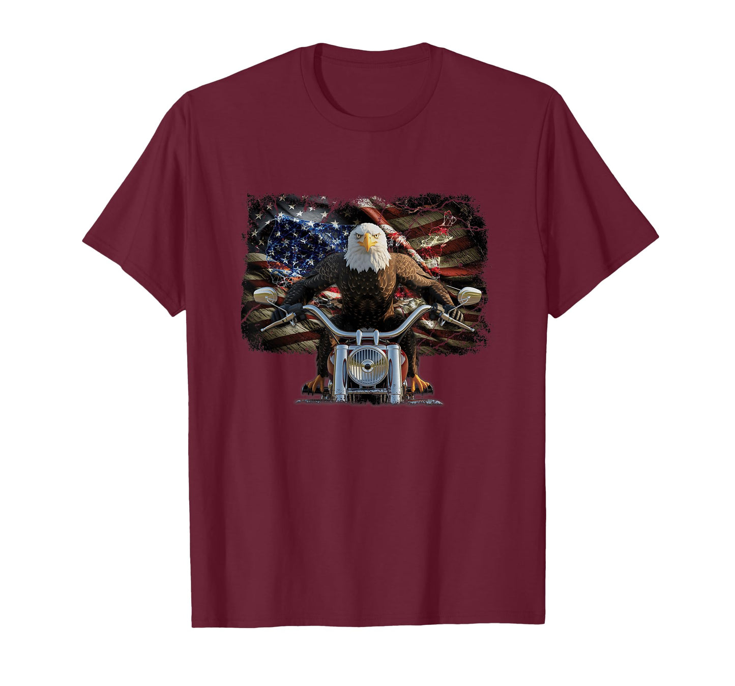 American Flag Eagle Riding Motorcycle Biker USA Patriot T-Shirt