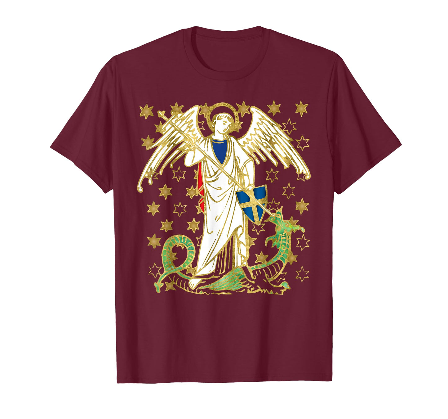 St. Michael the Archangel Icon Dragon Catholic Angel Vintage T-Shirt