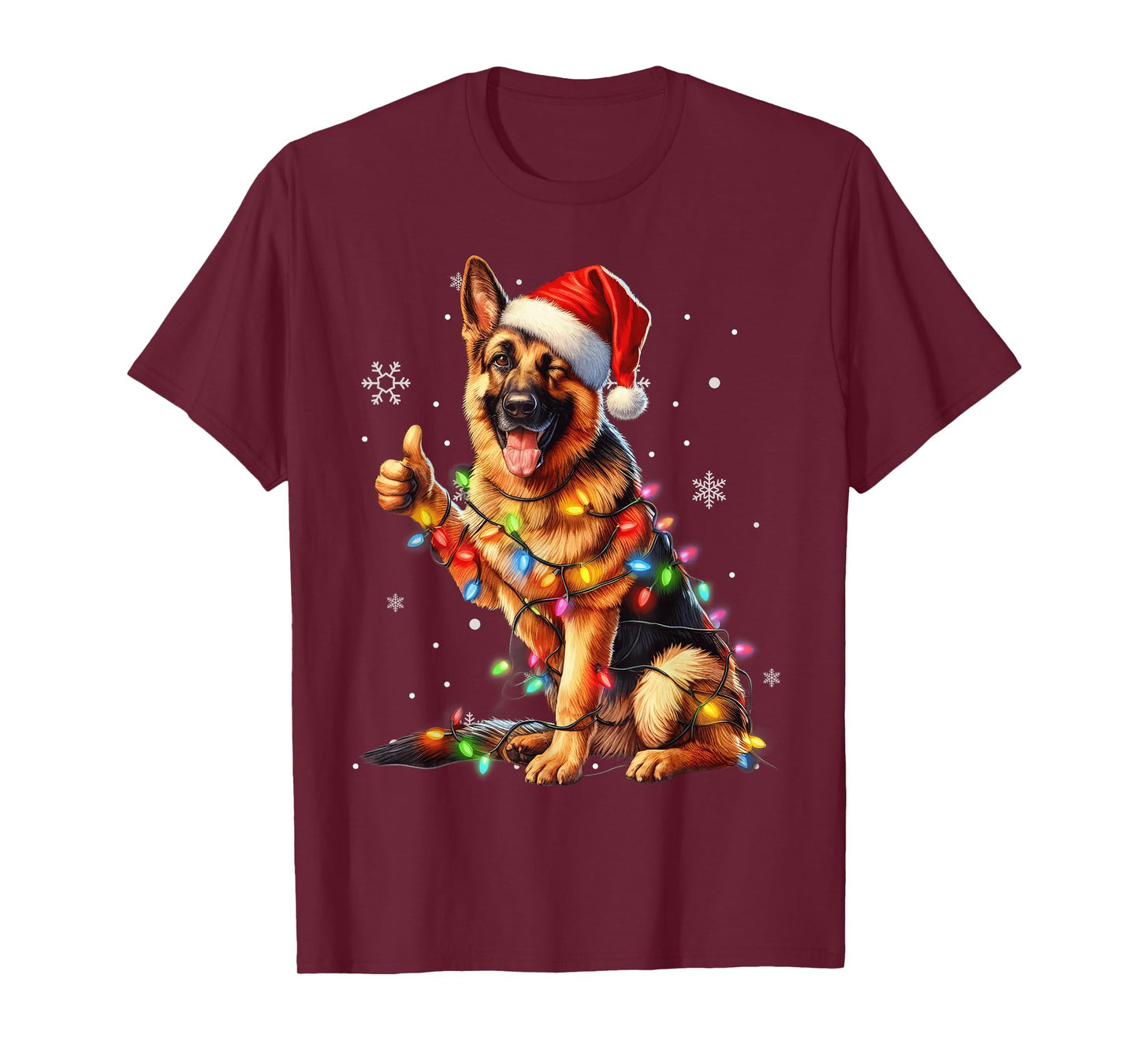 German Shepherd Santa Christmas Tree Lights, Ugly Pajamas T-Shirt
